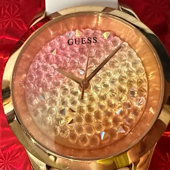 Guess Gold Watch with White Band and Pink Dial - Picture 3 of 4